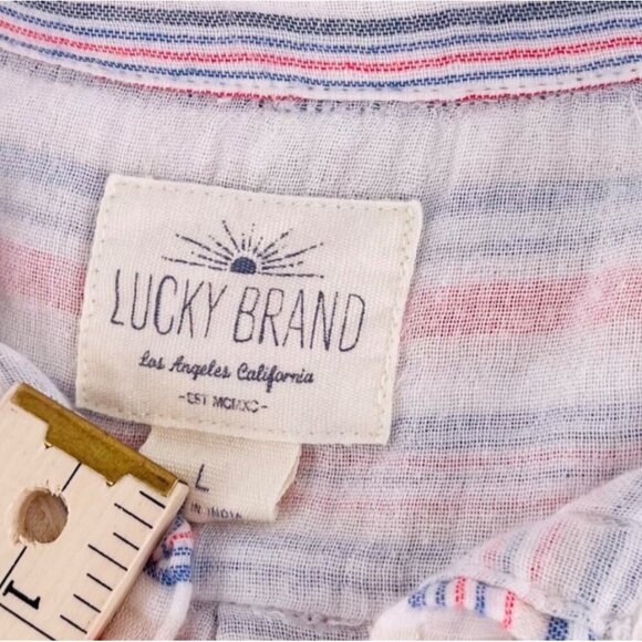 Lucky Brand Womens Button-Down Shirt Size Large Multi-Color Striped Gauze Soft - Picture 2 of 5